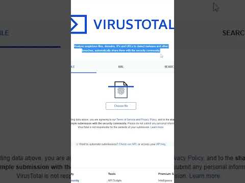 VirusTotal website interface displaying file upload option.